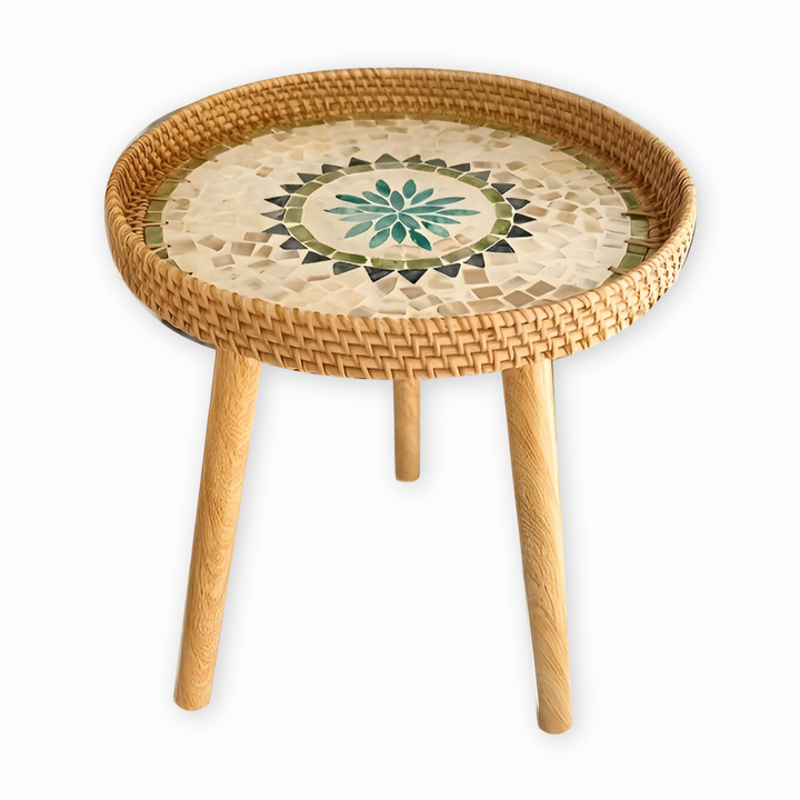 Ravinia – Handgefertigter Runder Rattan Couchtisch Aus Holz