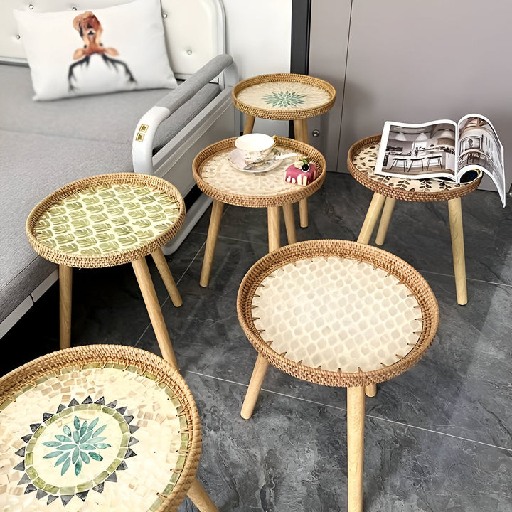 Ravinia – Handgefertigter Runder Rattan Couchtisch Aus Holz