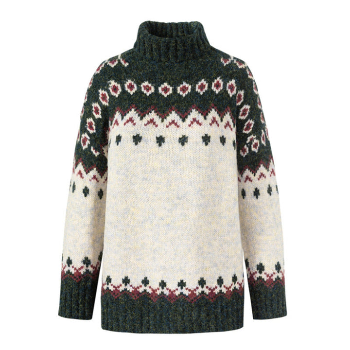 Damenpullover mit hohem Kragen und ruhigem Muster