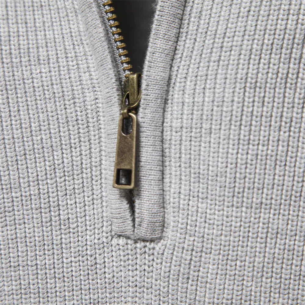 Herren Strickpullover mit Stehkragen und halbem Reißverschluss