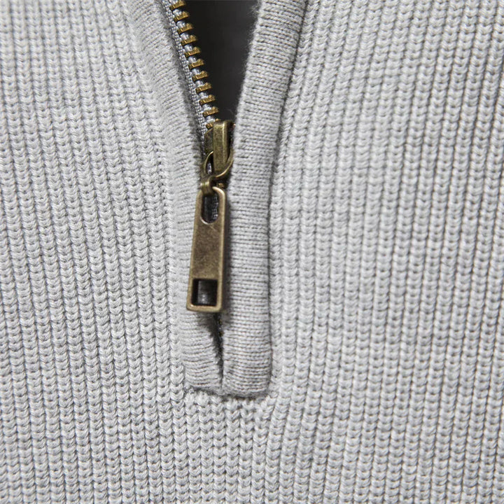 Herren Strickpullover mit Stehkragen und halbem Reißverschluss