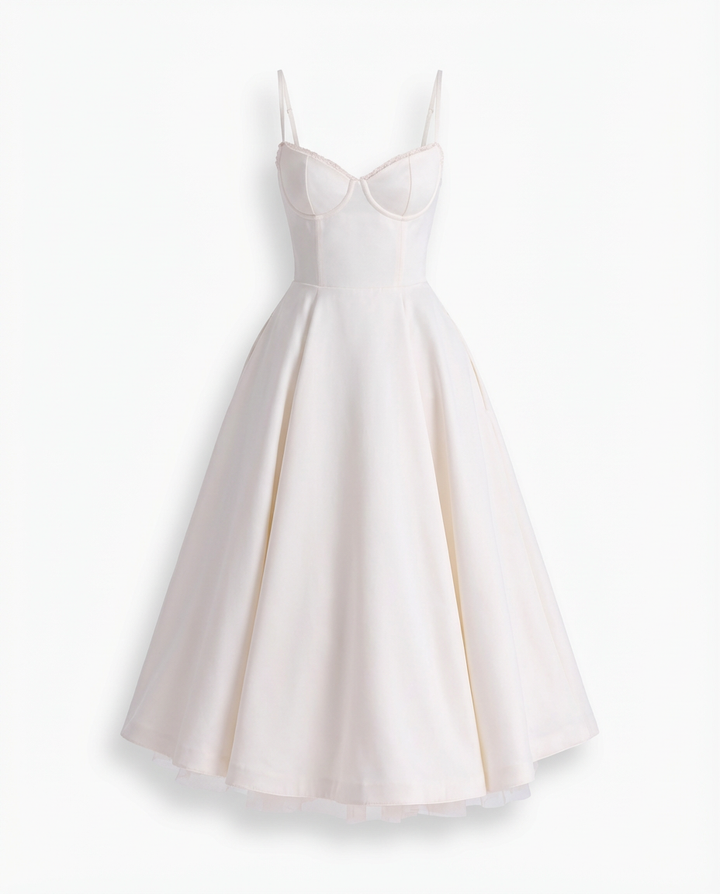 Damen Midikleid Fit and Flare A-Linie V-Ausschnitt Spaghettiträger - Image 10