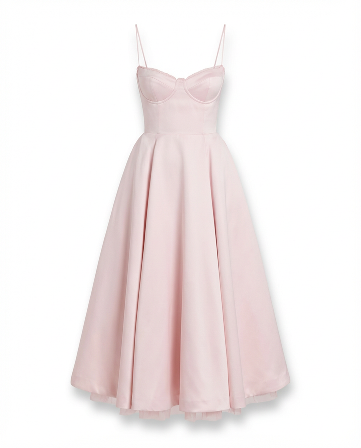 Damen Midikleid Fit and Flare A-Linie V-Ausschnitt Spaghettiträger - Image 11