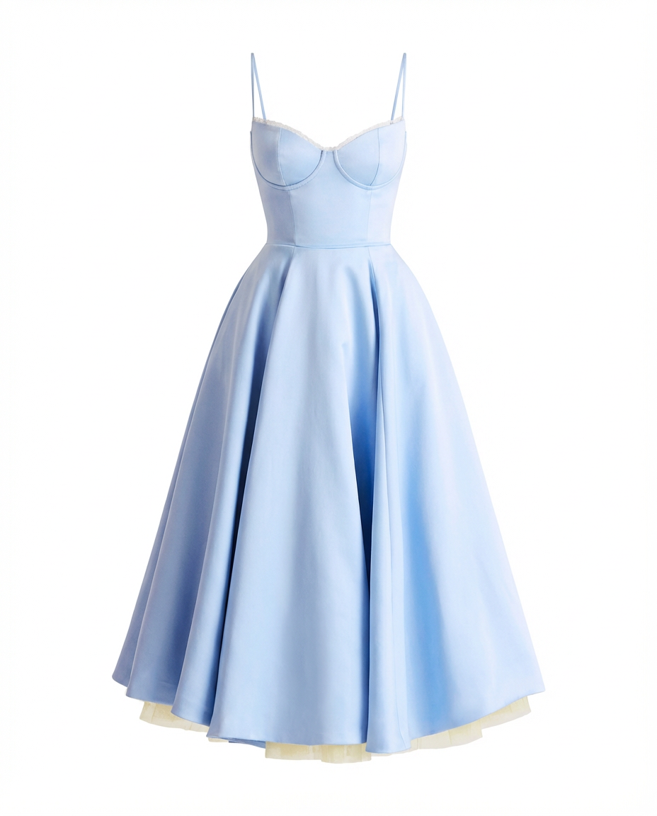 Damen Midikleid Fit and Flare A-Linie V-Ausschnitt Spaghettiträger - Image 9