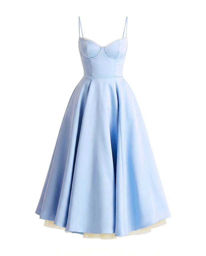 Damen Midikleid Fit and Flare A-Linie V-Ausschnitt Spaghettiträger - Image 9