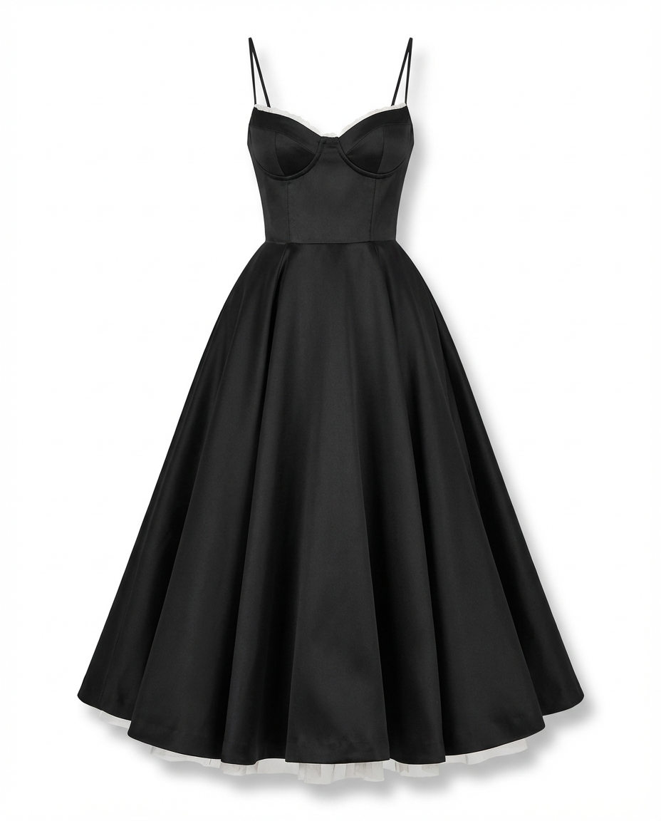 Damen Midikleid Fit and Flare A-Linie V-Ausschnitt Spaghettiträger