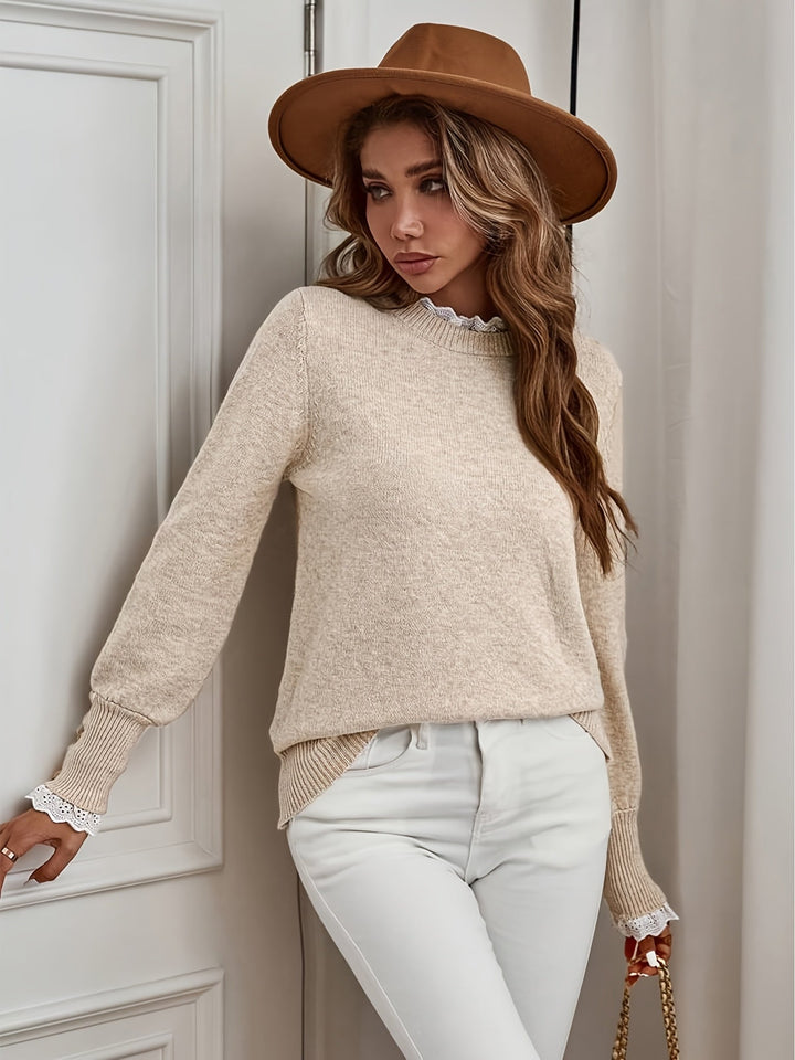Damen Pullover mit Rüschen | Eleganter Strickpullover, Rundhals & Zierknöpfe - Image 4