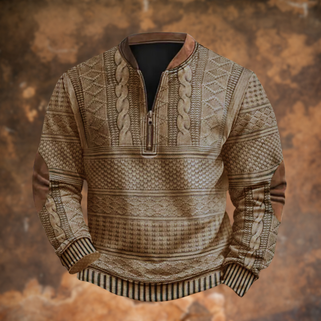 Herrenpullover mit Viertelreißverschluss und Strickmuster