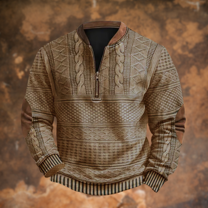 Herrenpullover mit Viertelreißverschluss und Strickmuster