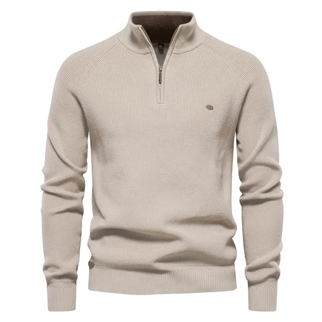 Herren Strickpullover mit Stehkragen und halbem Reißverschluss