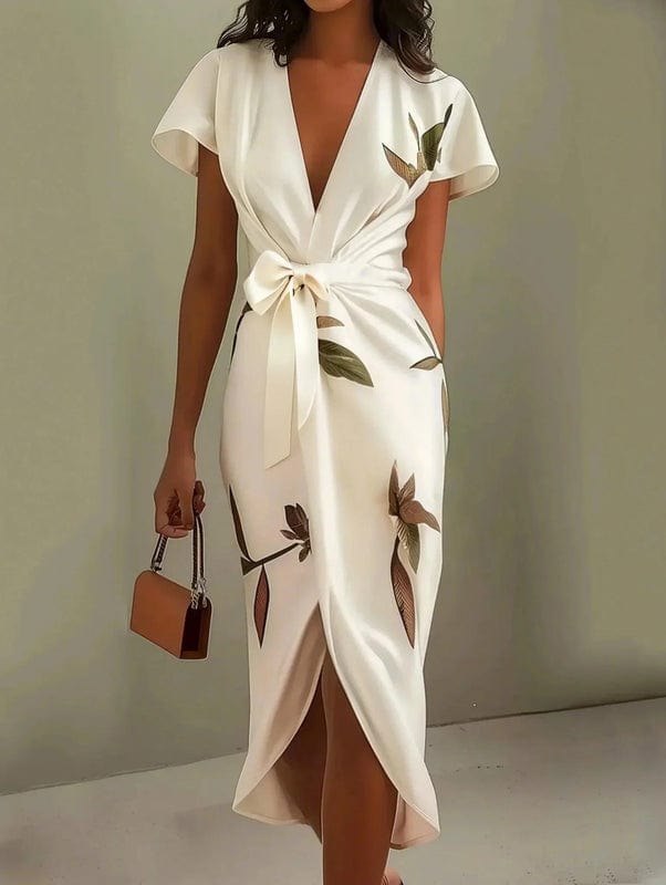 Mireva - Midi Kleid Mit V Ausschnitt Und Blattmuster