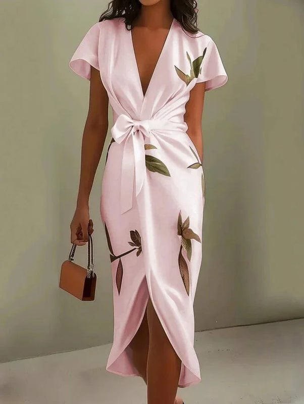 Mireva - Midi Kleid Mit V Ausschnitt Und Blattmuster
