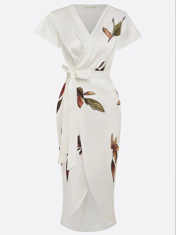Mireva - Midi Kleid Mit V Ausschnitt Und Blattmuster