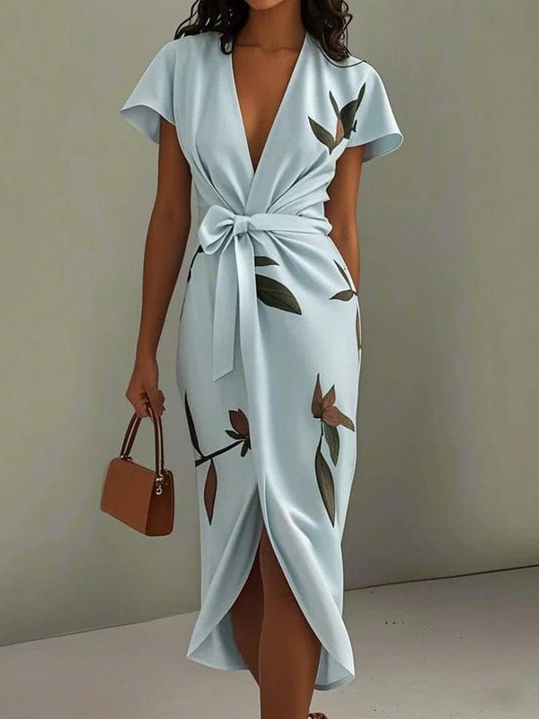 Mireva - Midi Kleid Mit V Ausschnitt Und Blattmuster