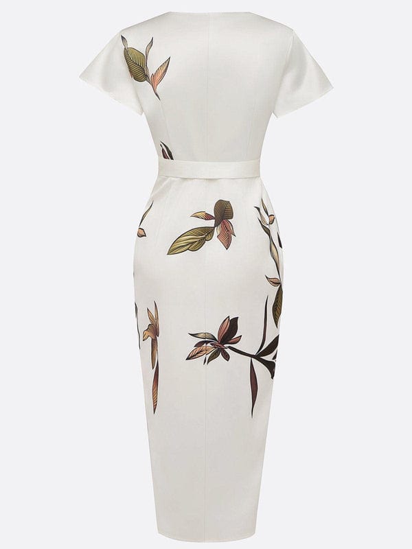 Mireva - Midi Kleid Mit V Ausschnitt Und Blattmuster