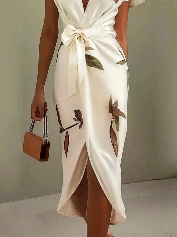 Mireva - Midi Kleid Mit V Ausschnitt Und Blattmuster