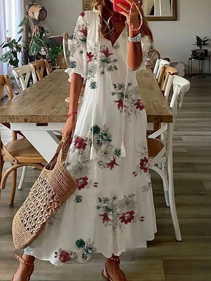 Women Flowy A-Line Geometric Print Lantern Sleeve Summer Dress - Image 14