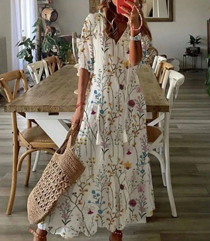 Women Flowy A-Line Geometric Print Lantern Sleeve Summer Dress - Image 15