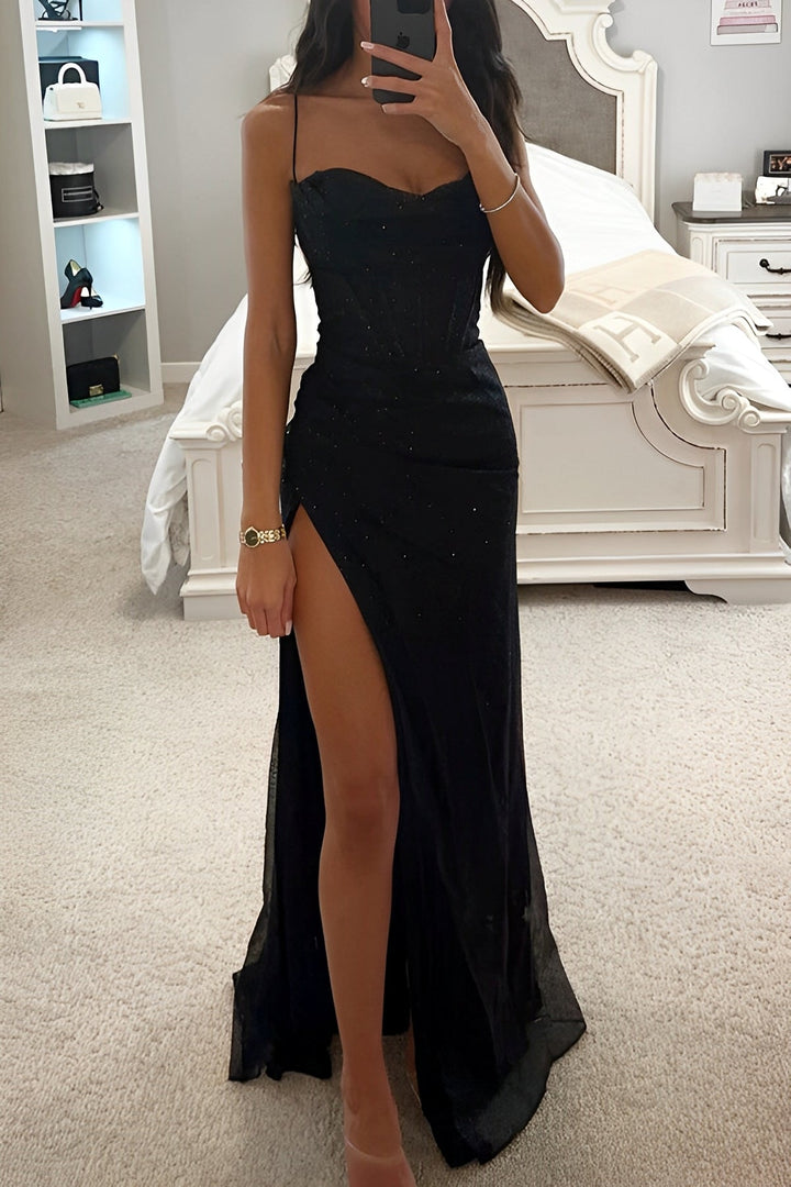 Niamira – Korsett Maxi Kleid Mit Schlitz Spaghettiträger