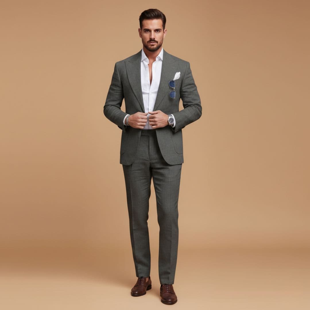 Alessio - Herren Zweiteiler Slim Fit mit Strukturierten Schultern