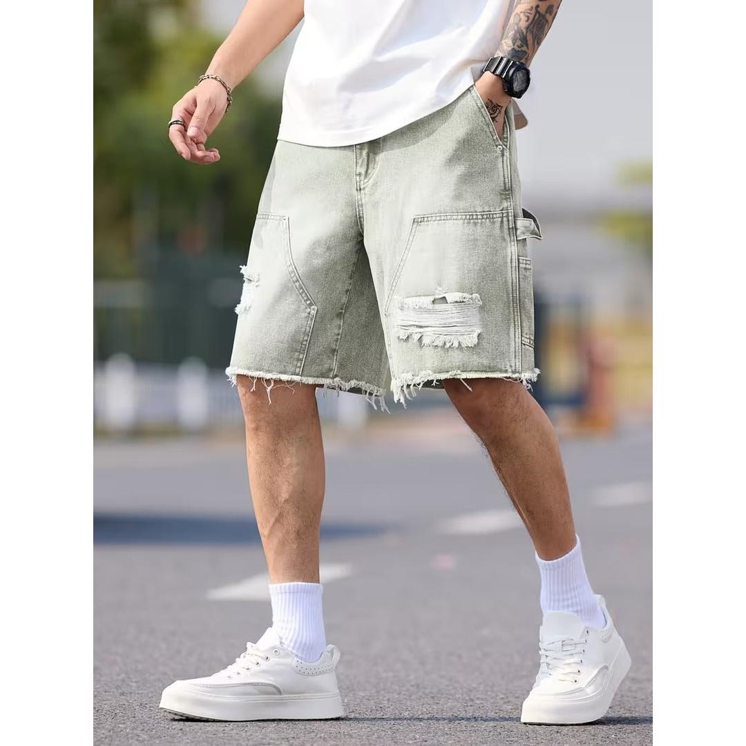 Zayden - Herren Denim Shorts Knie Lang Used Look