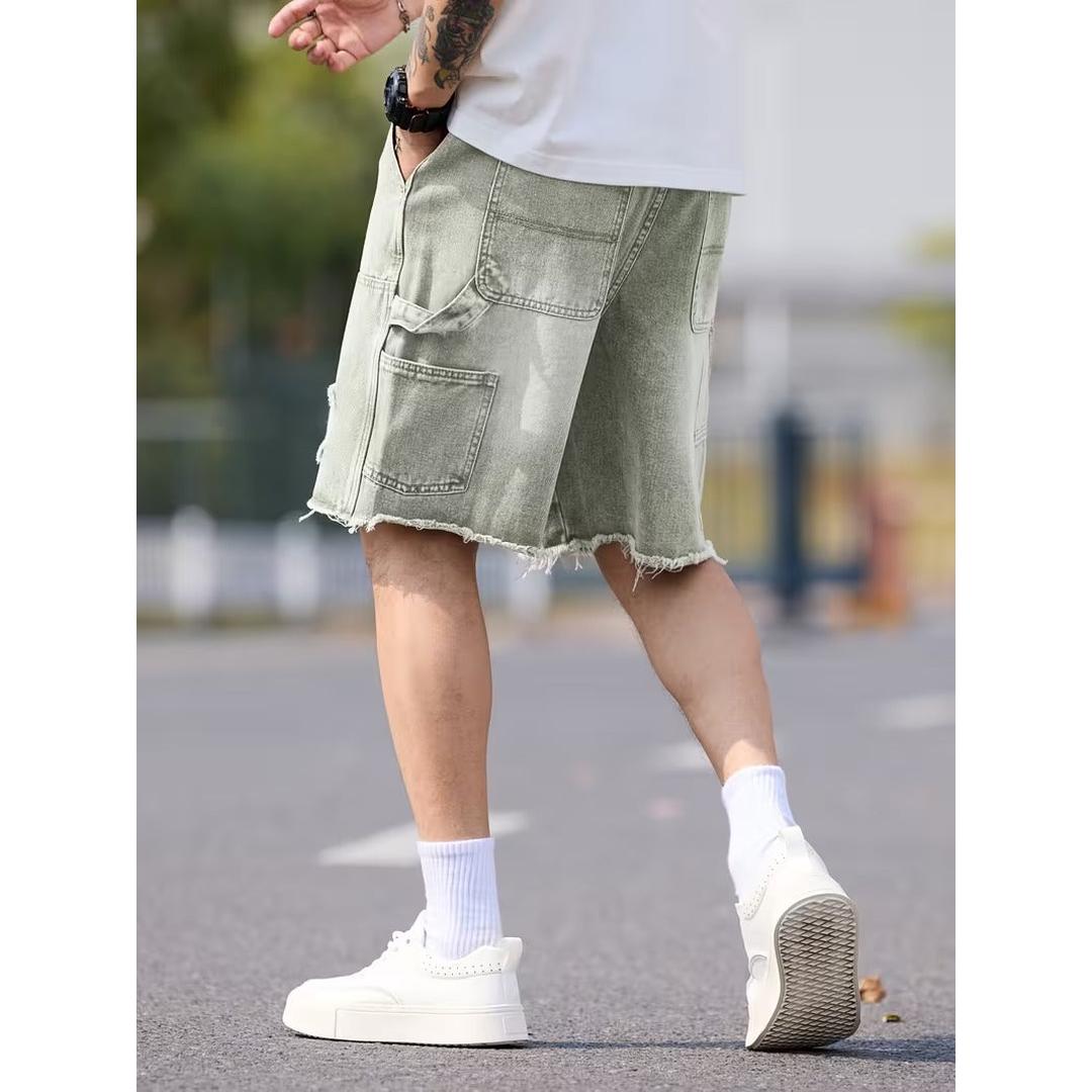 Zayden - Herren Denim Shorts Knie Lang Used Look