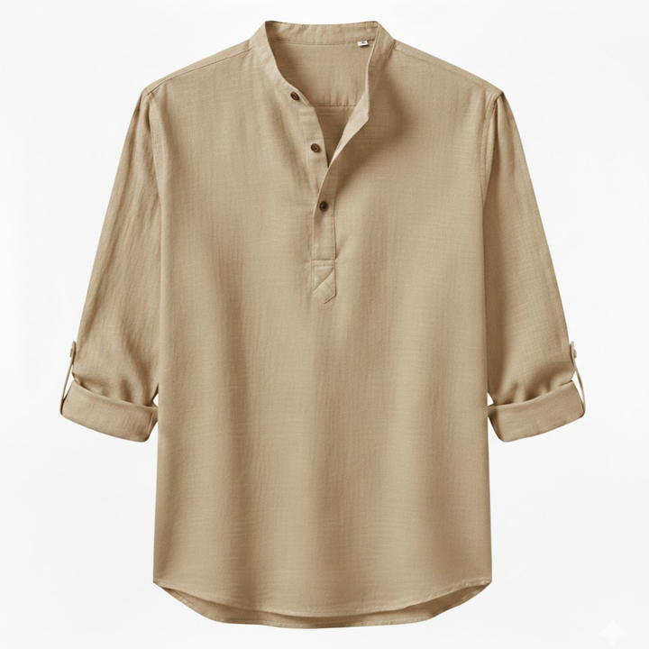 Devin - Herren Leinen Baumwolle Henley Langarmshirt