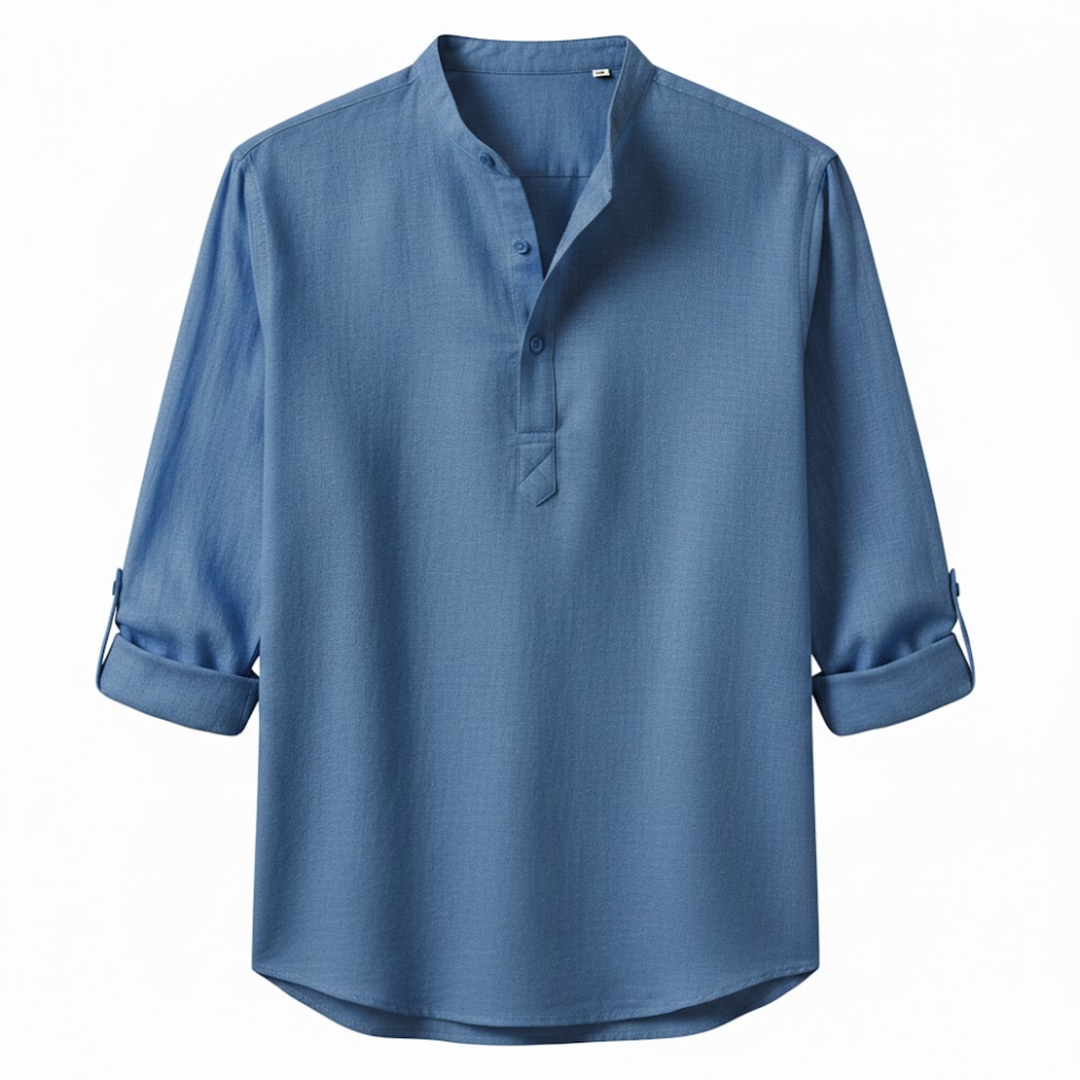 Devin - Herren Leinen Baumwolle Henley Langarmshirt