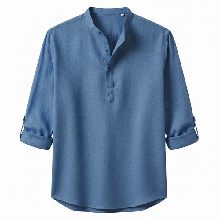 Devin - Herren Leinen Baumwolle Henley Langarmshirt