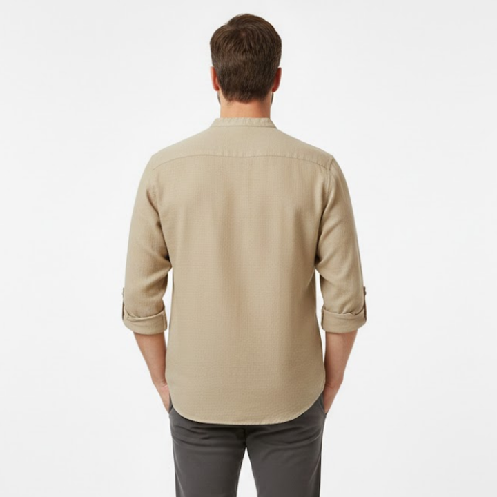 Devin - Herren Leinen Baumwolle Henley Langarmshirt