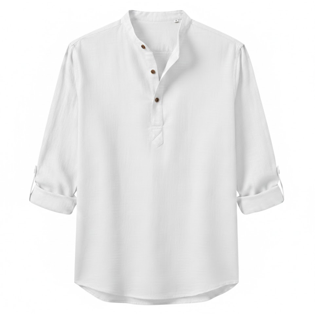 Devin - Herren Leinen Baumwolle Henley Langarmshirt