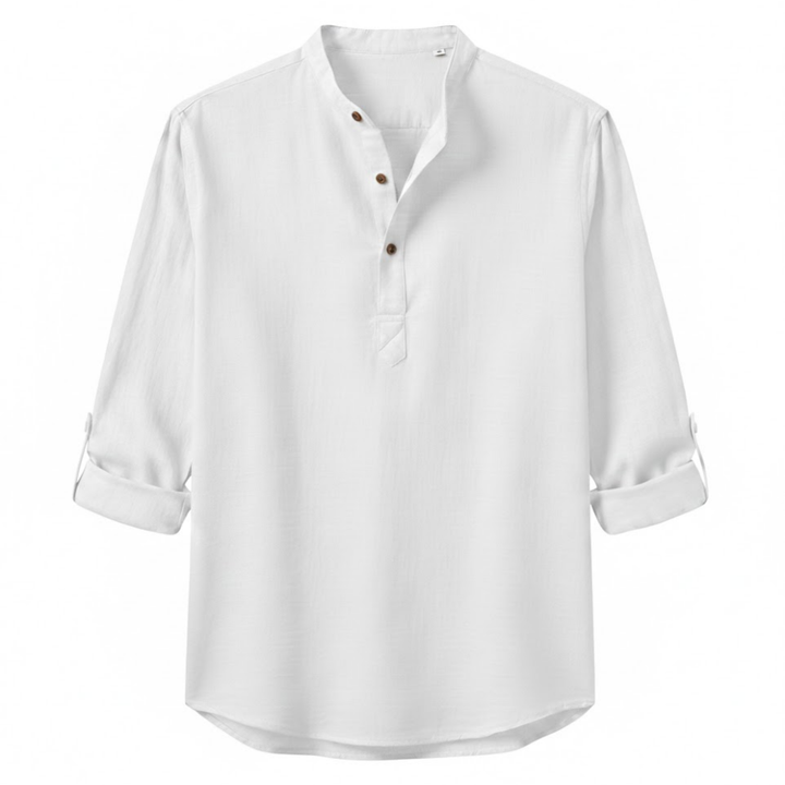 Devin - Herren Leinen Baumwolle Henley Langarmshirt