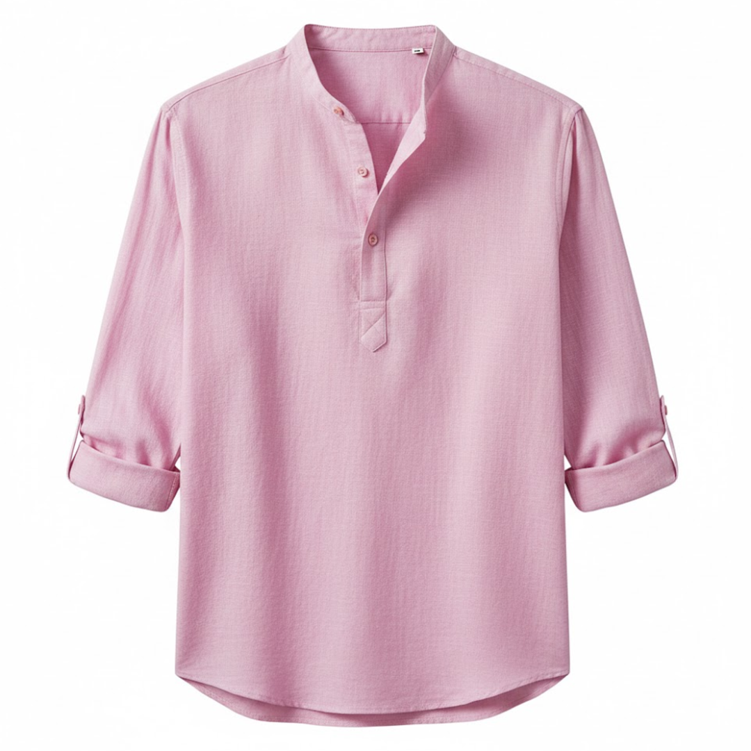 Devin - Herren Leinen Baumwolle Henley Langarmshirt