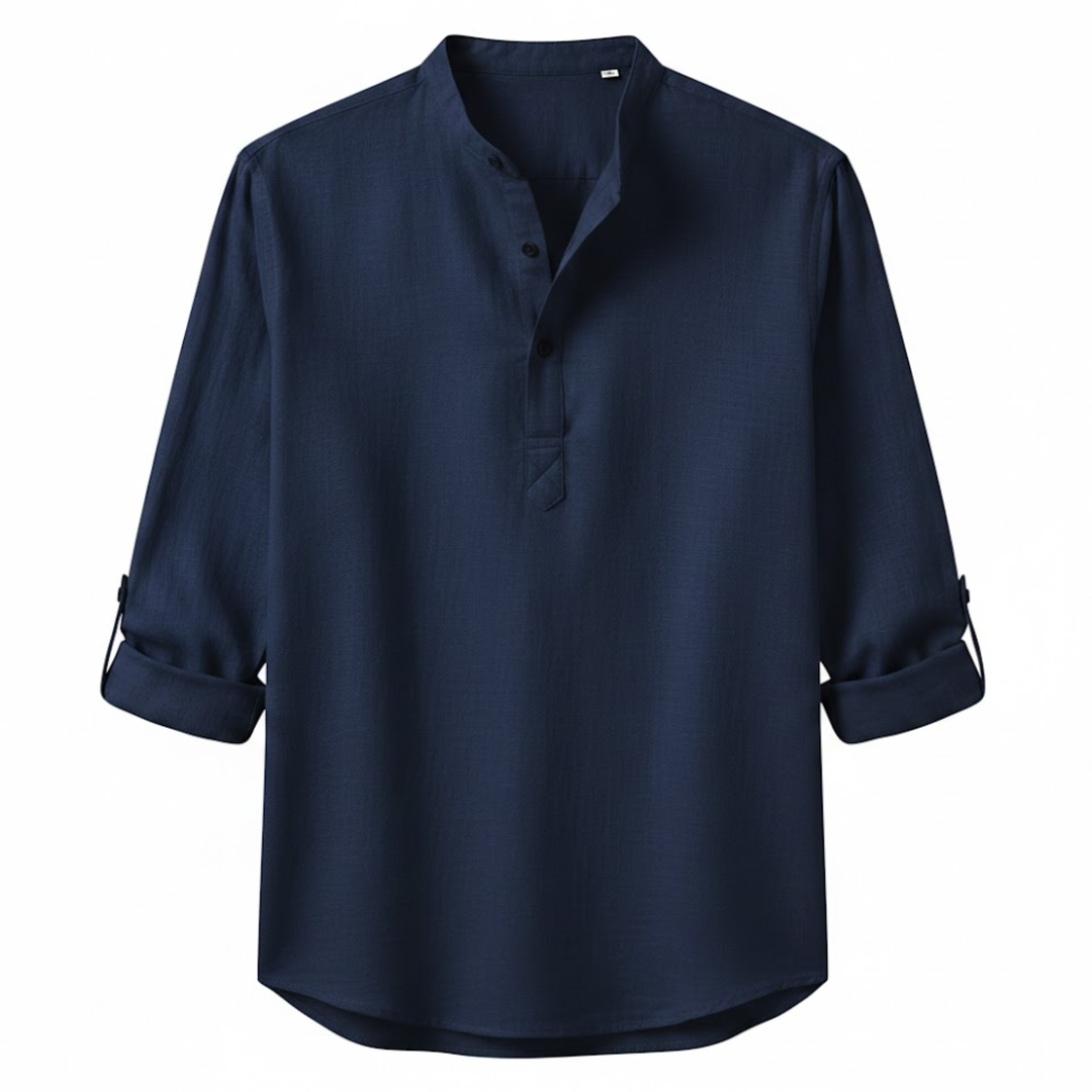 Devin - Herren Leinen Baumwolle Henley Langarmshirt