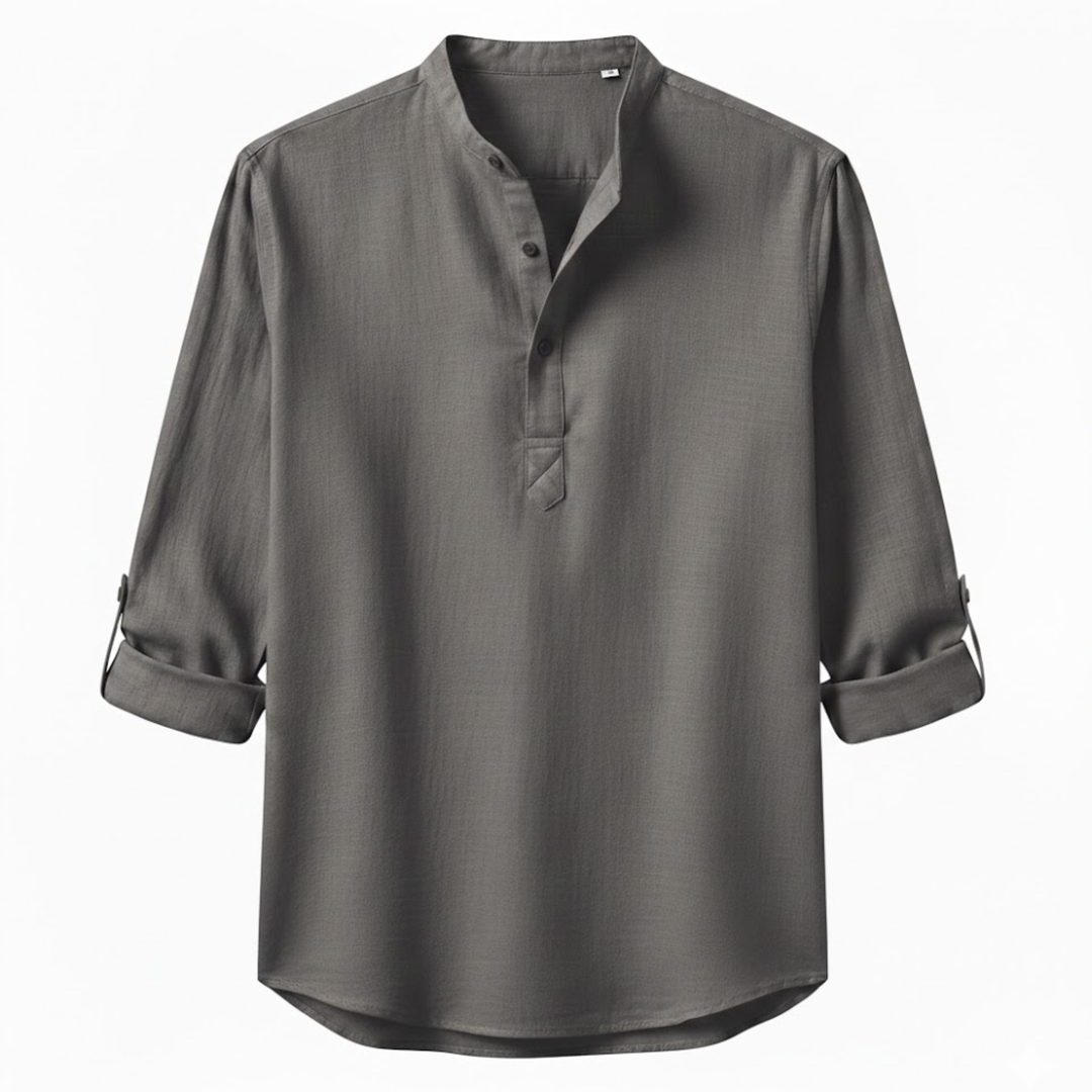 Devin - Herren Leinen Baumwolle Henley Langarmshirt
