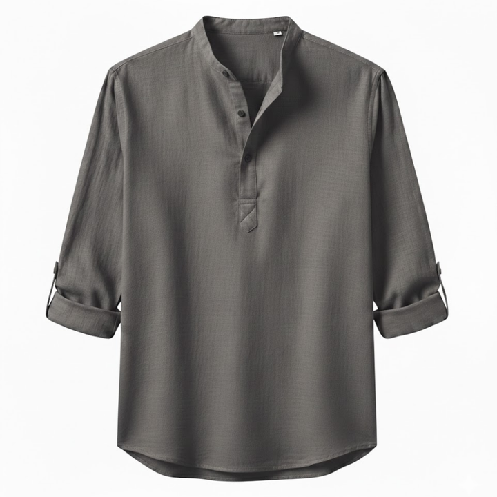 Devin - Herren Leinen Baumwolle Henley Langarmshirt