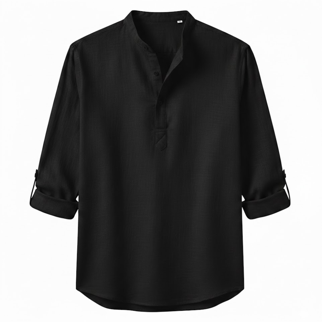 Devin - Herren Leinen Baumwolle Henley Langarmshirt