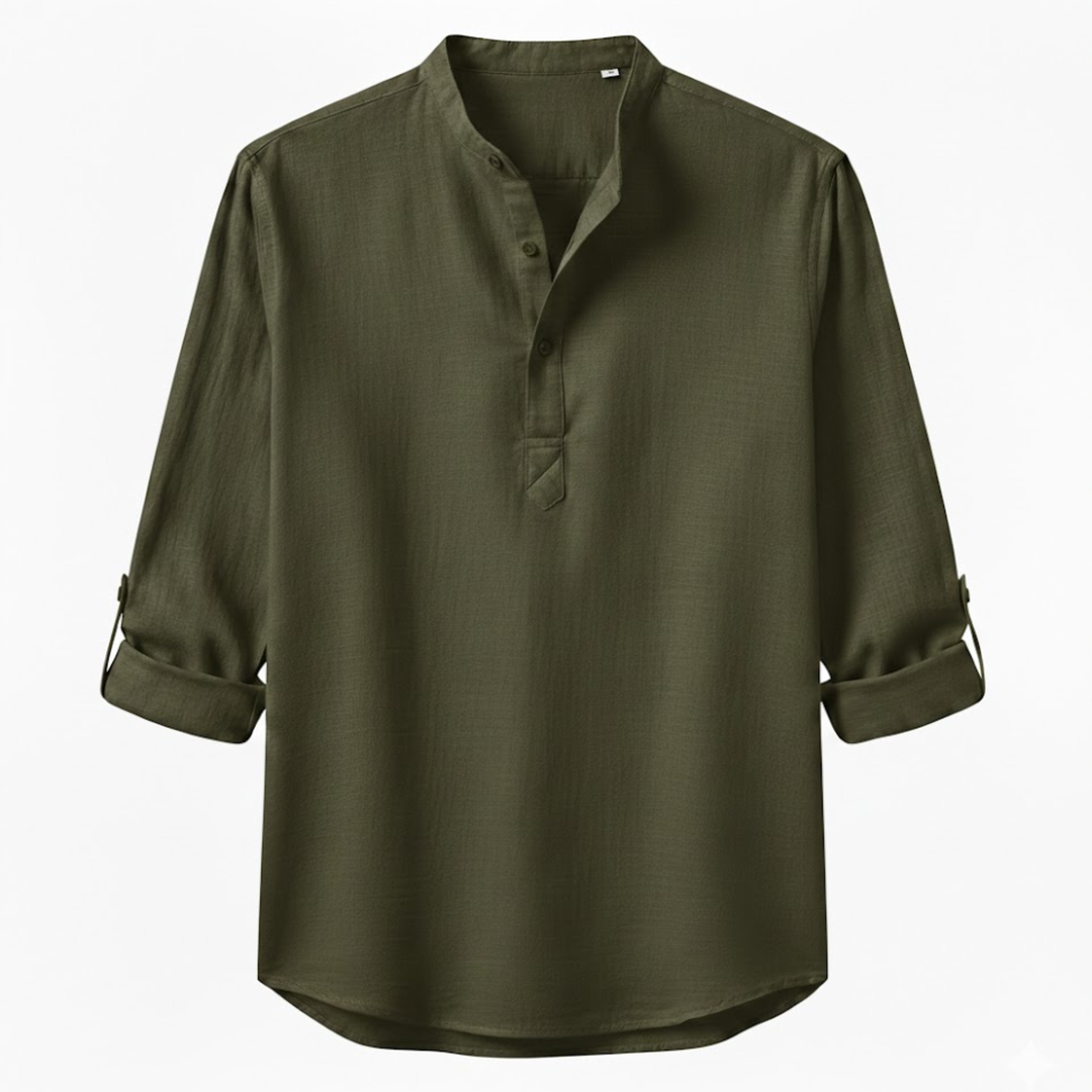 Devin - Herren Leinen Baumwolle Henley Langarmshirt