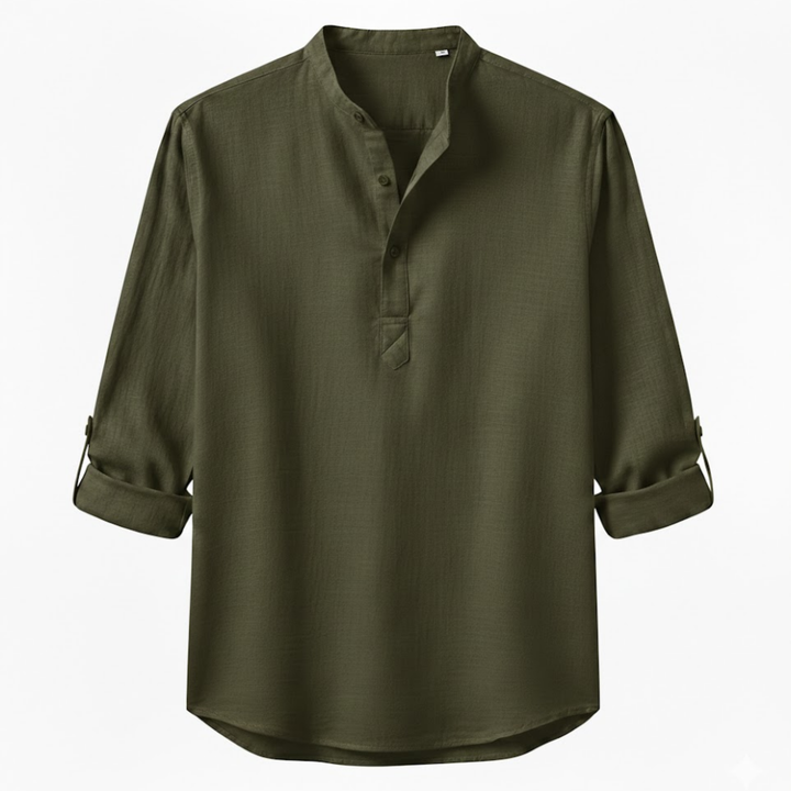 Devin - Herren Leinen Baumwolle Henley Langarmshirt