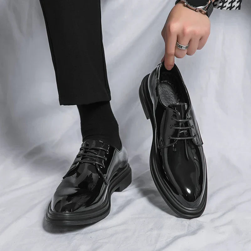 Wentrico - Herren Lackleder Derby Schuhe