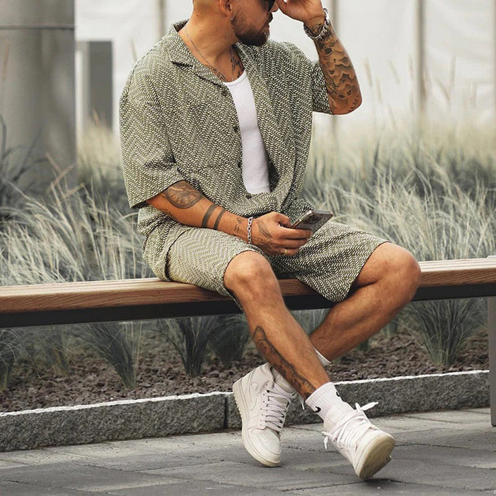 Kaelrix - Herren Sommer Short Set Allover Print T Shirt und Shorts