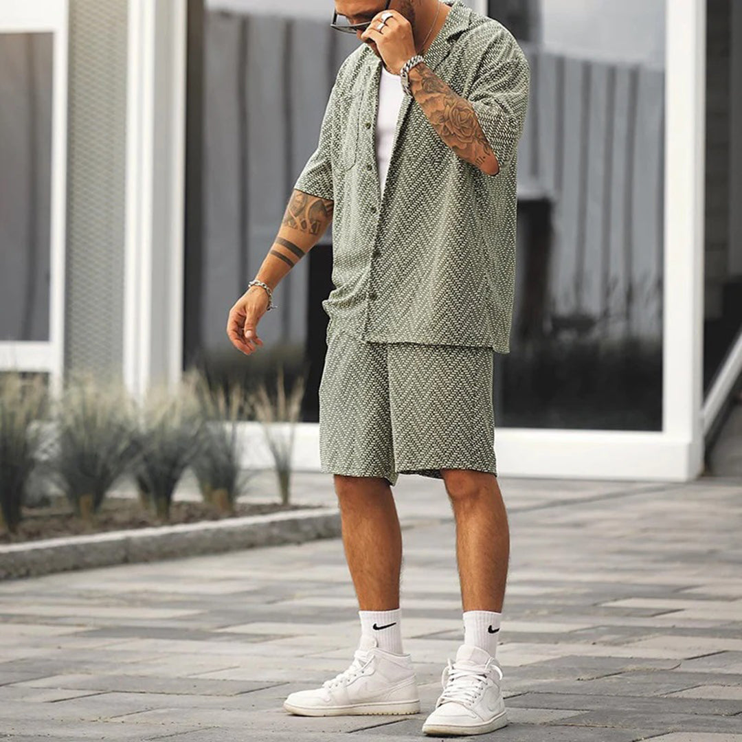 Kaelrix - Herren Sommer Short Set Allover Print T Shirt und Shorts
