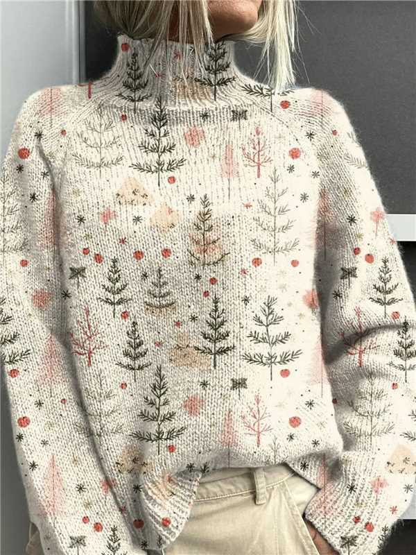Damen Rollkragenpullover mit grafischem Print