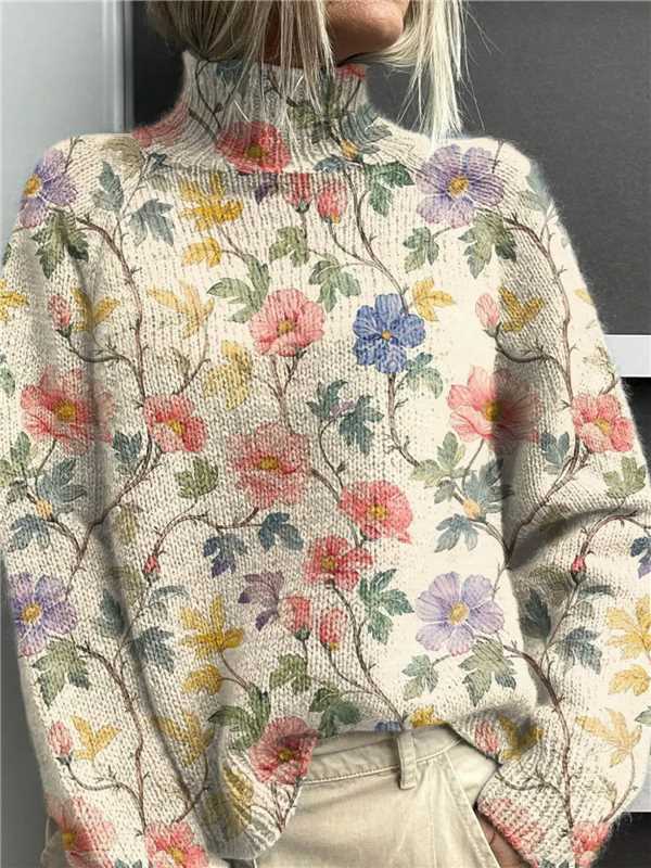 Damen Rollkragenpullover mit grafischem Print