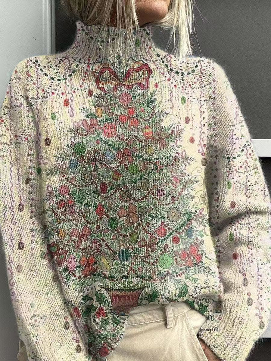 Damen Rollkragenpullover mit grafischem Print