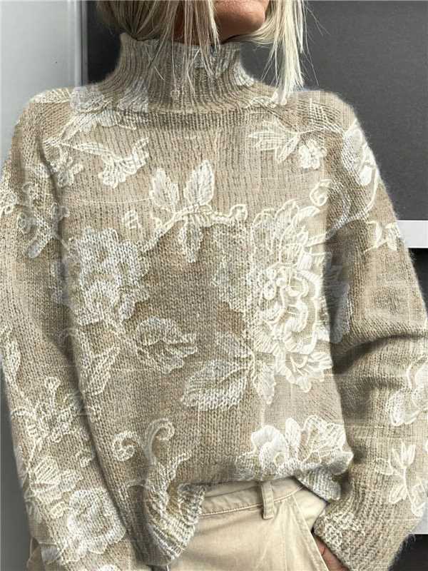 Damen Rollkragenpullover mit grafischem Print