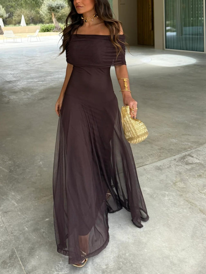 Vicenza - Schulterfrei Chiffon Maxikleid Elegant