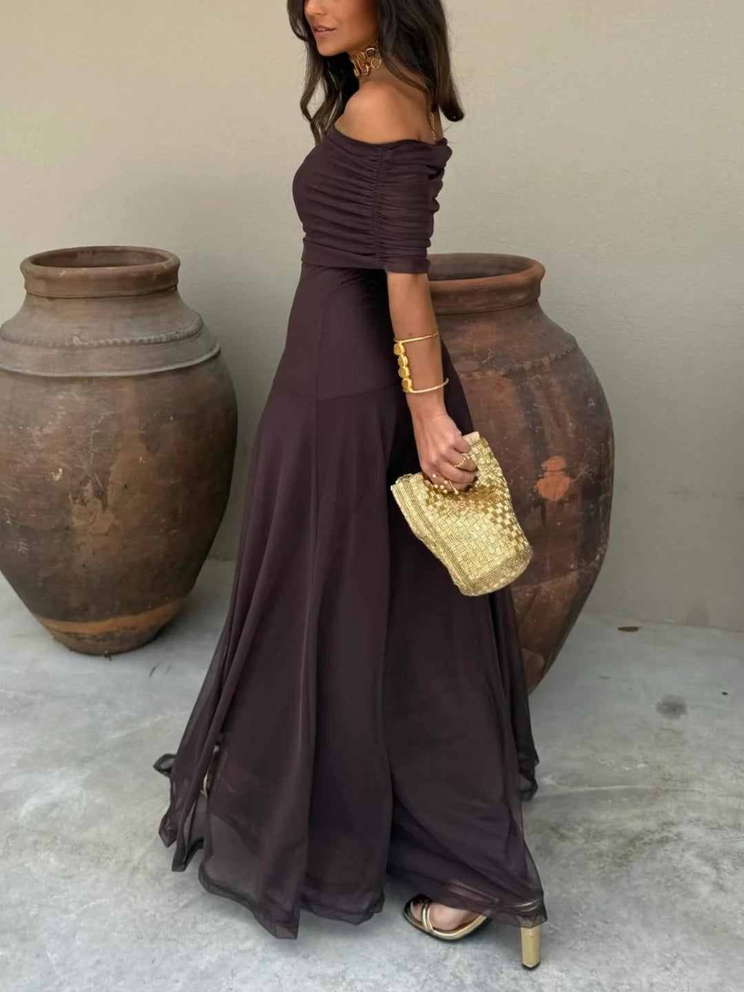Vicenza - Schulterfrei Chiffon Maxikleid Elegant