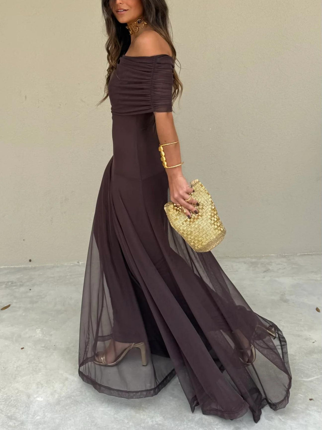 Vicenza - Schulterfrei Chiffon Maxikleid Elegant