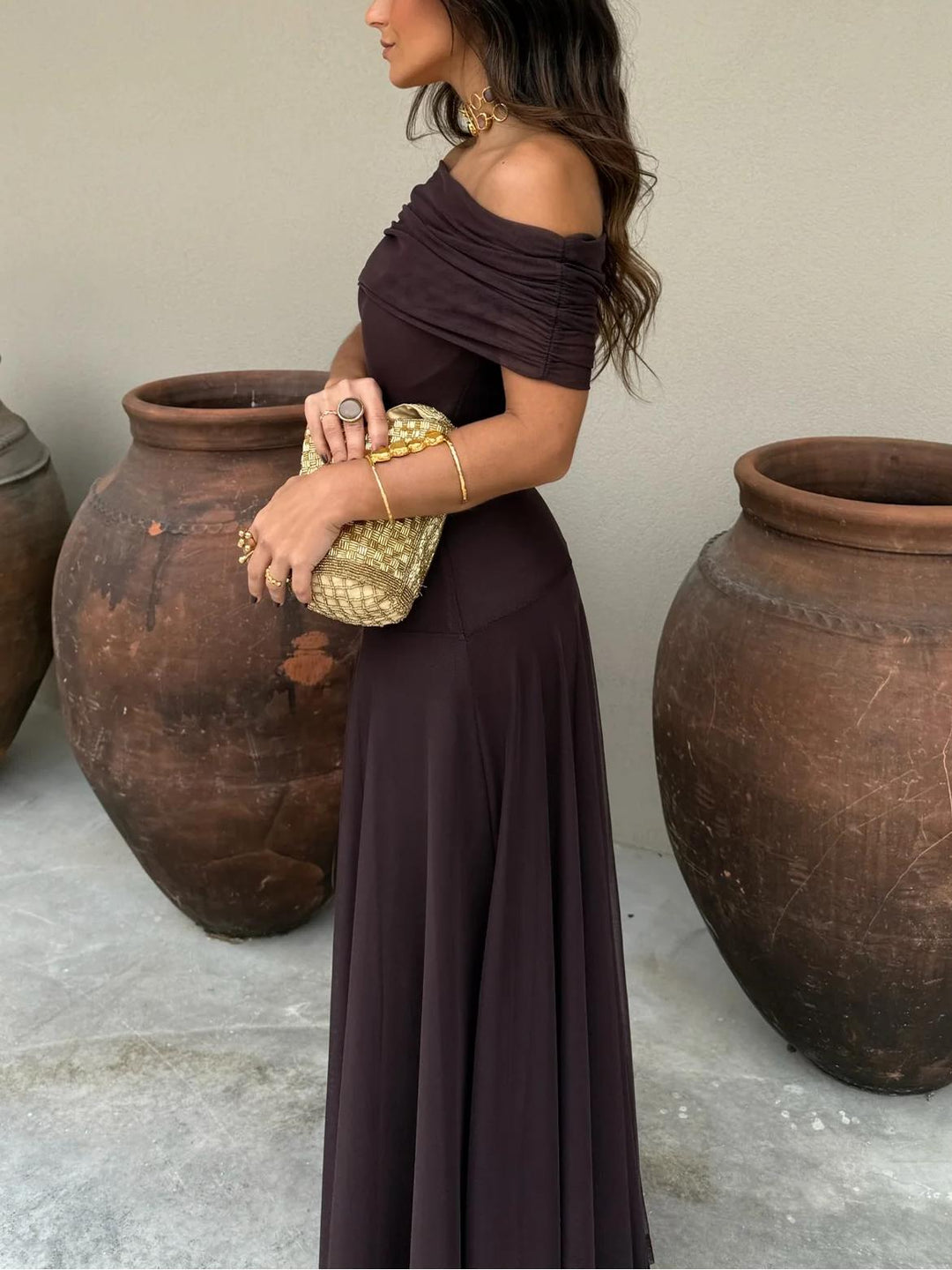 Vicenza - Schulterfrei Chiffon Maxikleid Elegant
